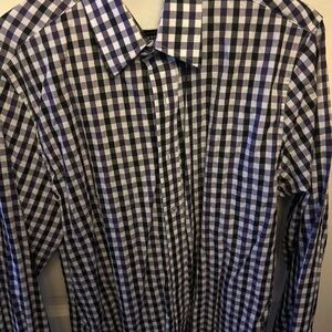 Men's Nick Dunn Gingham Check Shirt - Purple and White 15.5 neck 34-35 sleeves